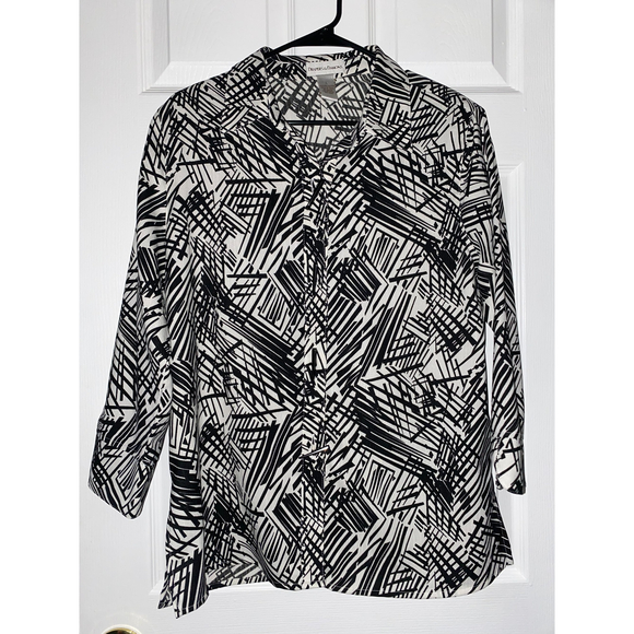 Drapers and damon size large black and white floral long sleeve button up - Picture 1 of 5